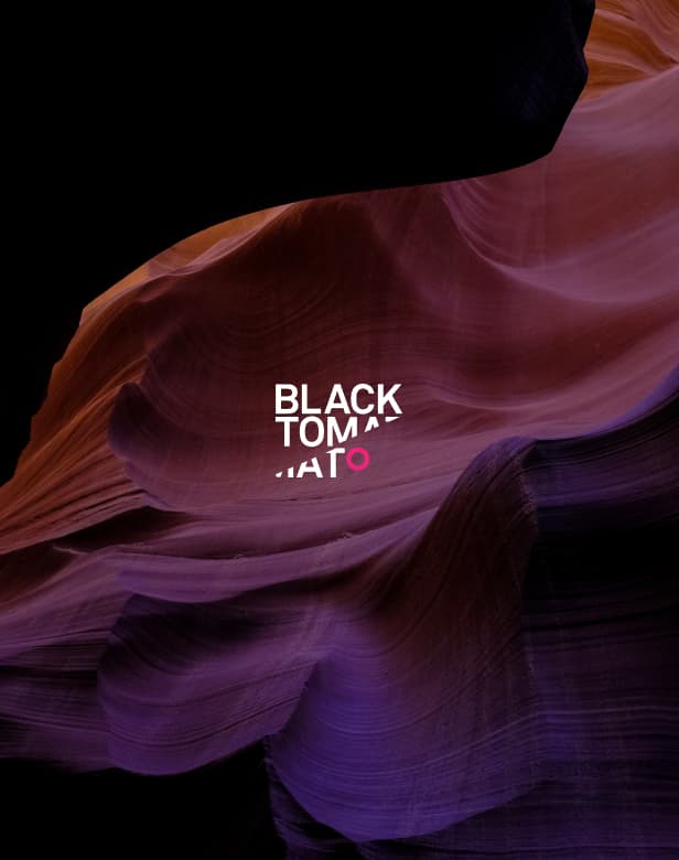 Black Tomato logo over swirling desert canyon rock